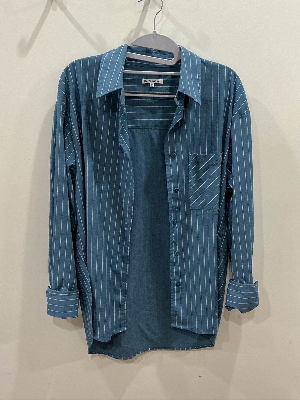 Reformation Blue Pinstripe Button-Down Shirt